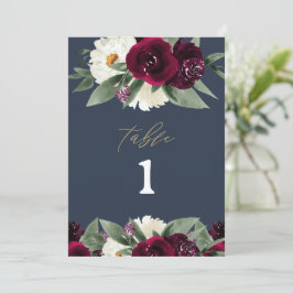 ROSA Rich Burgundy Floral Navy Blue Tischnummer