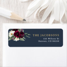 ROSA Rich Burgundy Floral Navy Gold Rücksendeadres