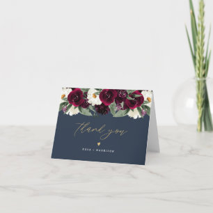 ROSA Rich Burgundy Watercolor Floral Navy Blue Dankeskarte