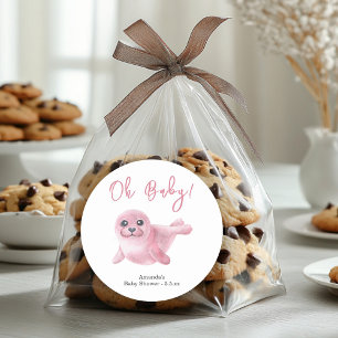 Rosa Robben-Babyparty Runder Aufkleber
