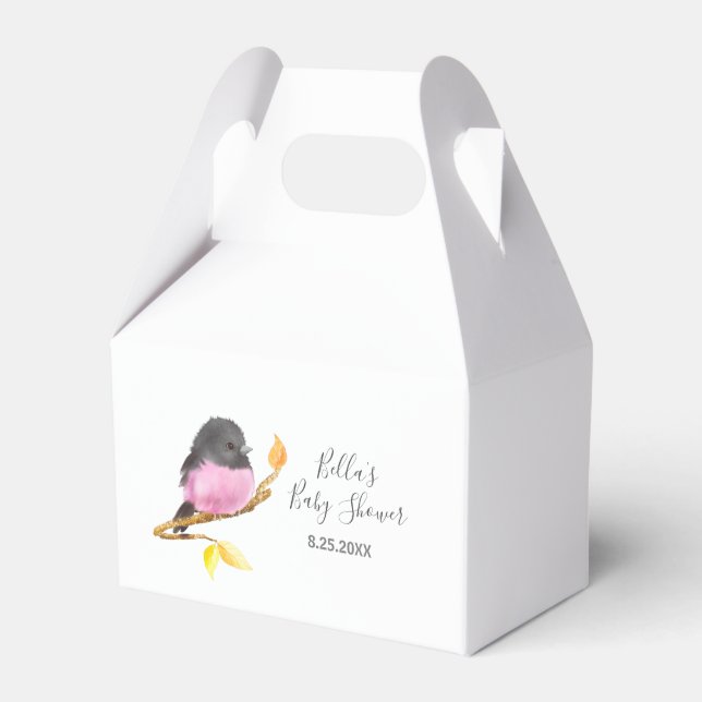 Rosa Robin Bird Baby Dusche Geschenkschachtel (Vorderseite)