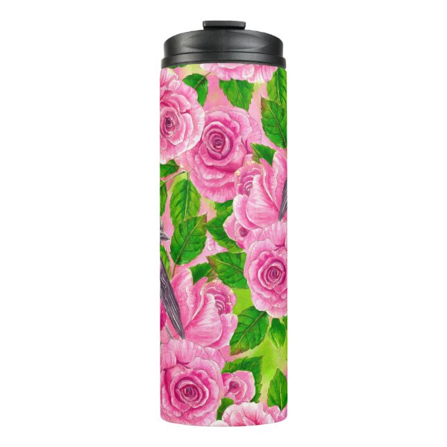 Rosa Robin und Rose Thermosbecher (Vorderseite)