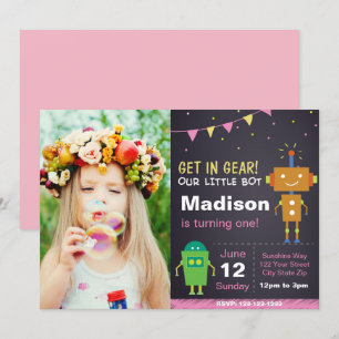 Rosa Robotereinladung mit Foto Einladung