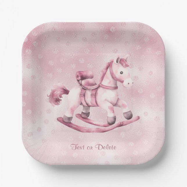 Rosa Rocking Horse Papierplatte Pappteller (Vorderseite)
