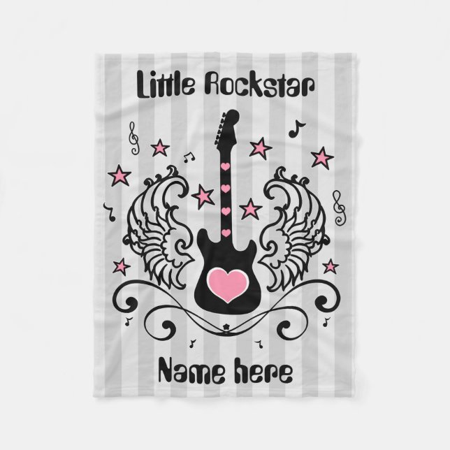 Rosa Rockstargitarre mit Flügeln Fleecedecke (Vorderseite)