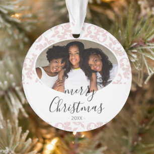 Rosa Rococo Frohe Weihnachten Schrift Foto Ornament