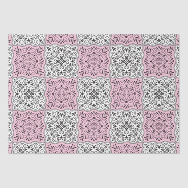 Rosa Rokoko-Muster-Schwung Seidenpapier (Vorderseite)