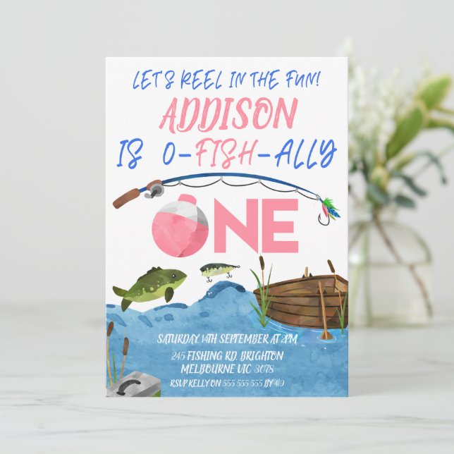 Rosa Rolle im Spaß am 1. Geburtstag Einladung (Stehend Vorderseite)