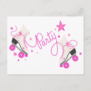 Rosa Roller Skate Geburtstagsparty Postcard Einladungspostkarte