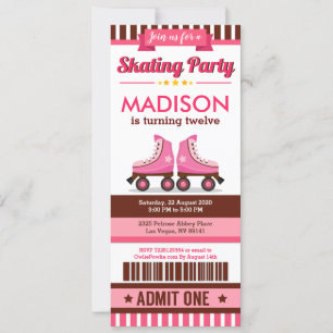 Rosa Roller Skate Sportticket Pass Geburtstag Einladung