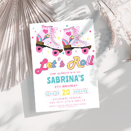 Rosa Roller Skaten Girls Geburtstagsparty Einladung