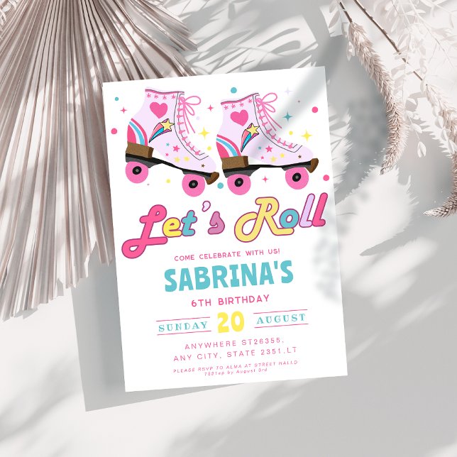 Rosa Roller Skaten Girls Geburtstagsparty Einladung (Von Creator hochgeladen)