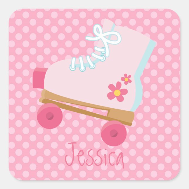 Rosa Rollerskates Square Stickers (Vorderseite)