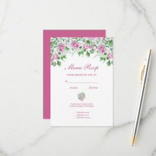 Rosa romantische Rose Hochzeitmenü-UAWG RSVP Karte