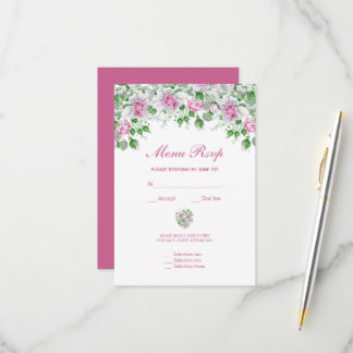 Rosa romantische Rose Hochzeitmenü-UAWG RSVP Karte