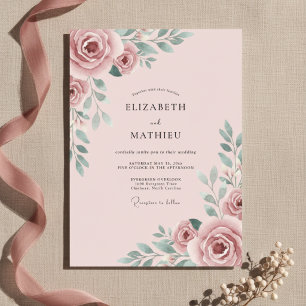 Rosa Romantische Rosenhochzeit Einladung