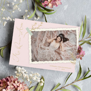 Rosa romantisches Vintage-Fotoalbum Scrapbook XV Einladung