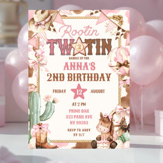 Rosa Rootin Two-Tin zweiter Geburtstag Einladung