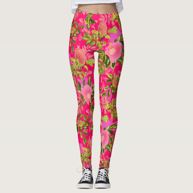 Rosa rosa angesagt, rosa wilde Rose angesagt Leggings (Vorderseite)