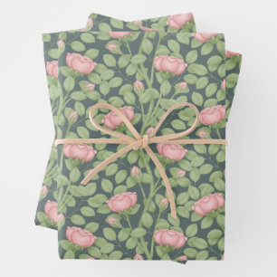 Rosa rosa auf schieferblau geschenkpapier set