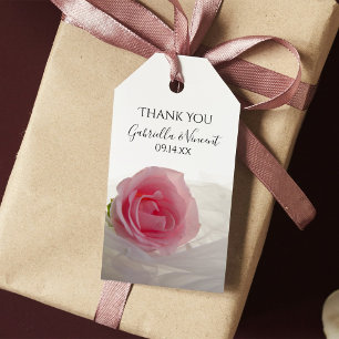 Rosa rosa auf weißen Hochzeits-Dankeschön-Anhänger Geschenkanhänger