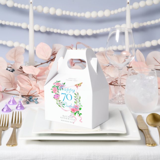 Rosa rosa Band 70. Geburtstag  Geschenkschachtel (Hochzeit)