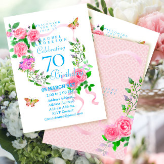 Rosa rosa Band 70. Geburtstagseinladung Einladung