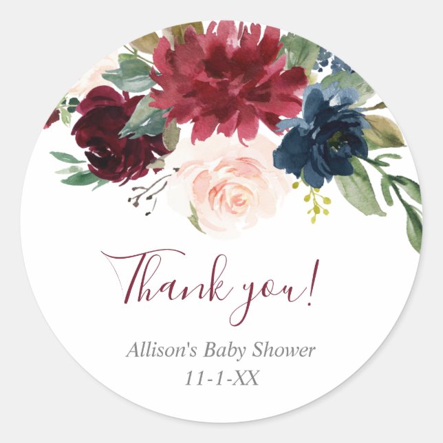 Rosa Rosa, blau, blumengrün, elegant Runder Aufkleber (Vorderseite)