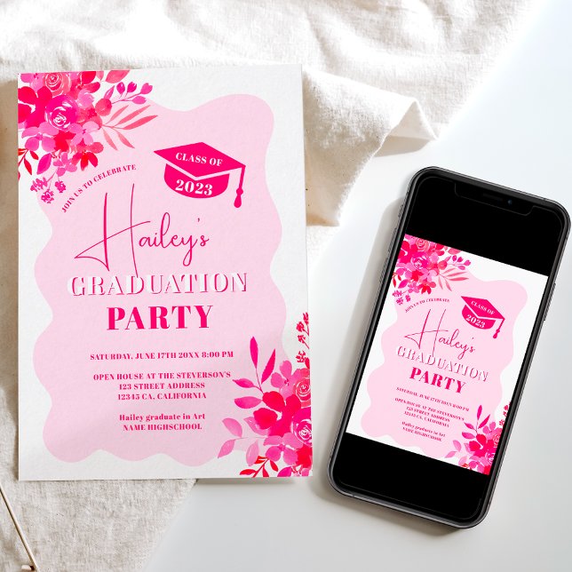 Rosa rosa blühender Abschluss Einladung (Von Creator hochgeladen)