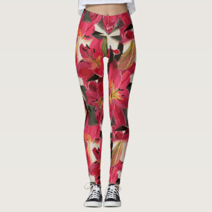 Rosa rosa Blume Grüne Blätter Weißer Hintergrund Leggings
