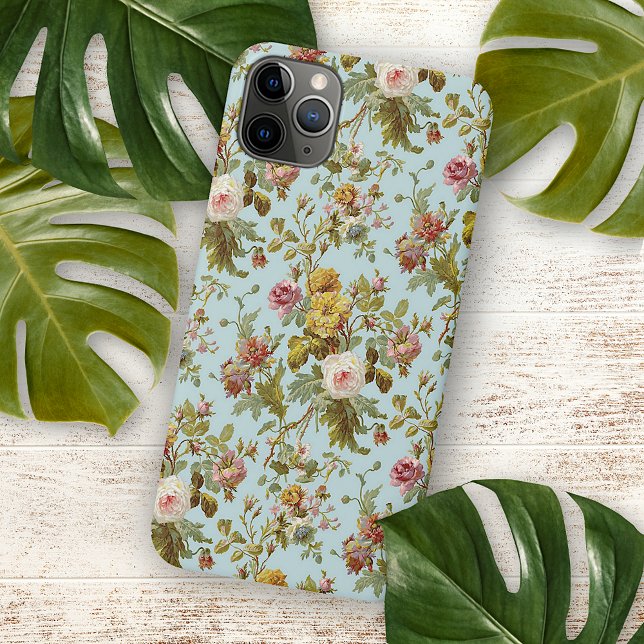 Rosa Rosa Blume Kunstmuster auf hellblau Case-Mate iPhone Hülle (Von Creator hochgeladen)