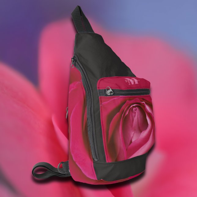 Rosa Rosa Blume, Monogramm, Beutel Crossbody Bag (Von Creator hochgeladen)