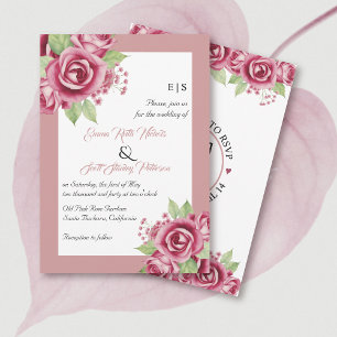 Rosa Rosa-Blume, QR-Code Blumenhochzeit Einladung
