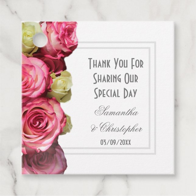 Rosa Rosa Blumengrün danke Ihnen Hochzeit Geschenkanhänger (Vorderseite)