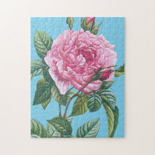 Rosa rosa Blüten mit grünen Blättern Puzzle