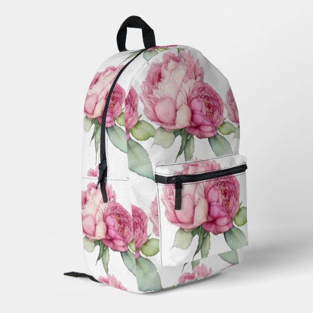 Rosa Rosa Blüten Rosa Rosen Bedruckter Rucksack (Rückseitige Ecke links)