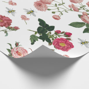 Rosa rosa Blüten und Bienen Vintage-Blumen Geschenkpapier