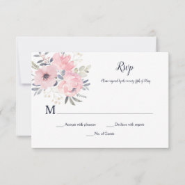Rosa Rosa Blütenblume - Weiß - Hochzeit | RSVP Karte