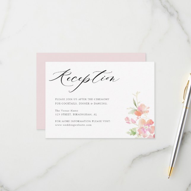 Rosa Rosa Blütengrau Hochzeitskarte RSVP Karte (Vorderseite/Rückseite Beispiel)