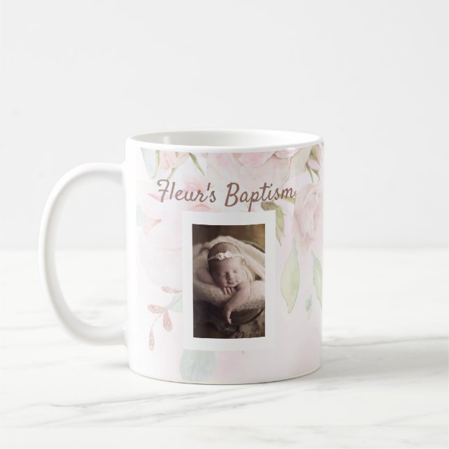 Rosa Rosa Blütenmädchen Taufe Kaffeetasse (Links)