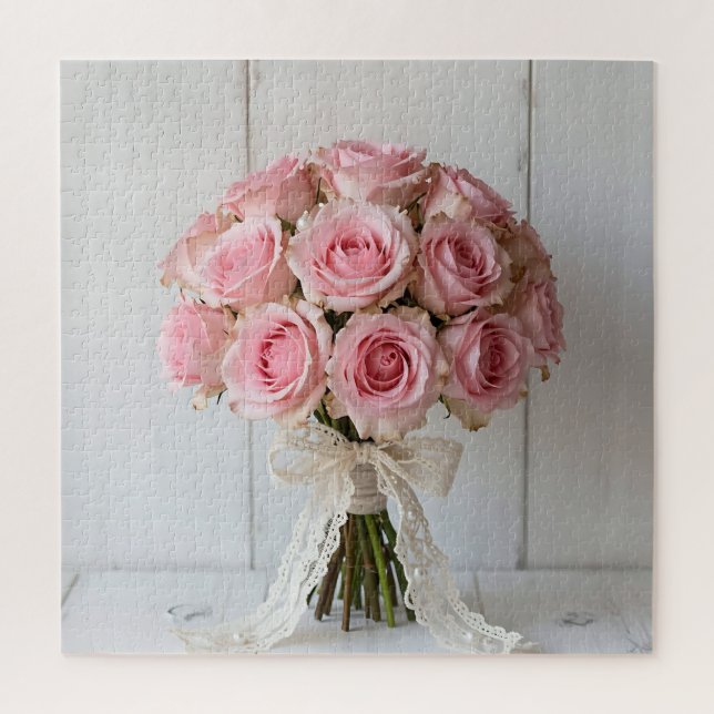 Rosa rosa Bouquet Perlen-Spitze Romantisch Puzzle (Vertikal)