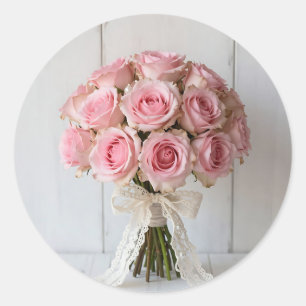 Rosa rosa Bouquet Perlen-Spitze Romantisch Runder Aufkleber