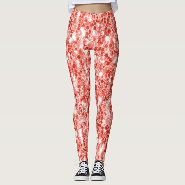 Rosa Rosa Dunkle Koralle glänzende Glitzer Glitzer Leggings (Vorderseite)