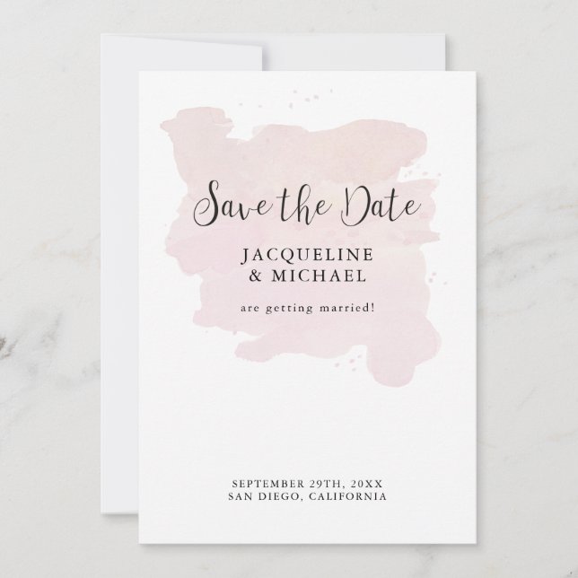 Rosa Rosa Einfache Elegante Moderne Schrift Wasser Save The Date (Vorderseite)