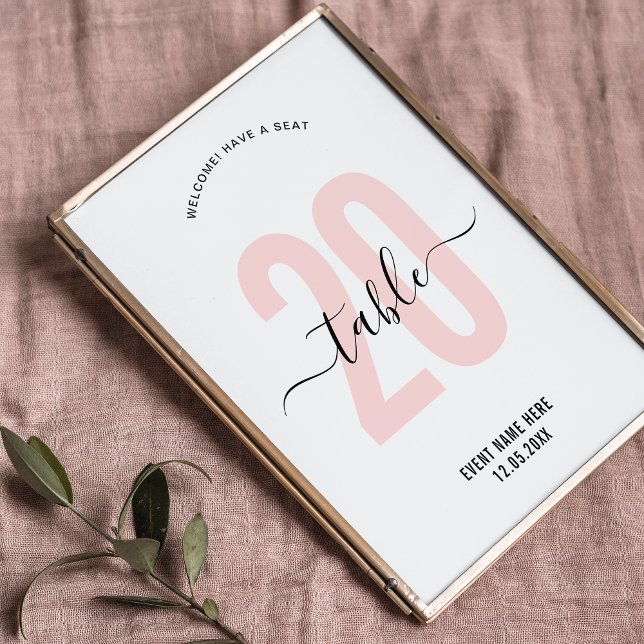 Rosa Rosa Elegante Kalligrafie Tischnummer Zeichen (Von Creator hochgeladen)