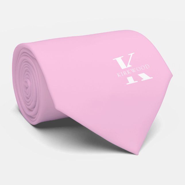 Rosa Rosa elegantes Monogramm + Name | einseitig Krawatte (Gerollt)