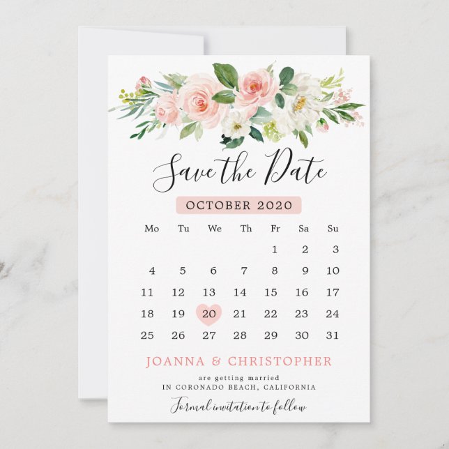 Rosa Rosa Florals Moderner botanischer Kalender Save The Date (Vorderseite)
