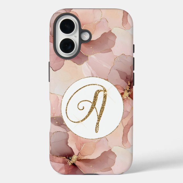 Rosa Rosa Foral Gold Glitzer Letter A Case-Mate iPhone Hülle (Rückseite)