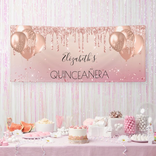 Rosa Rosa-Glitzer-Ballons aus Quinceanera Banner (Party)