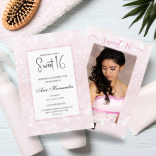Rosa Rosa Glitzer elegant schick Sweet 16 Einladung